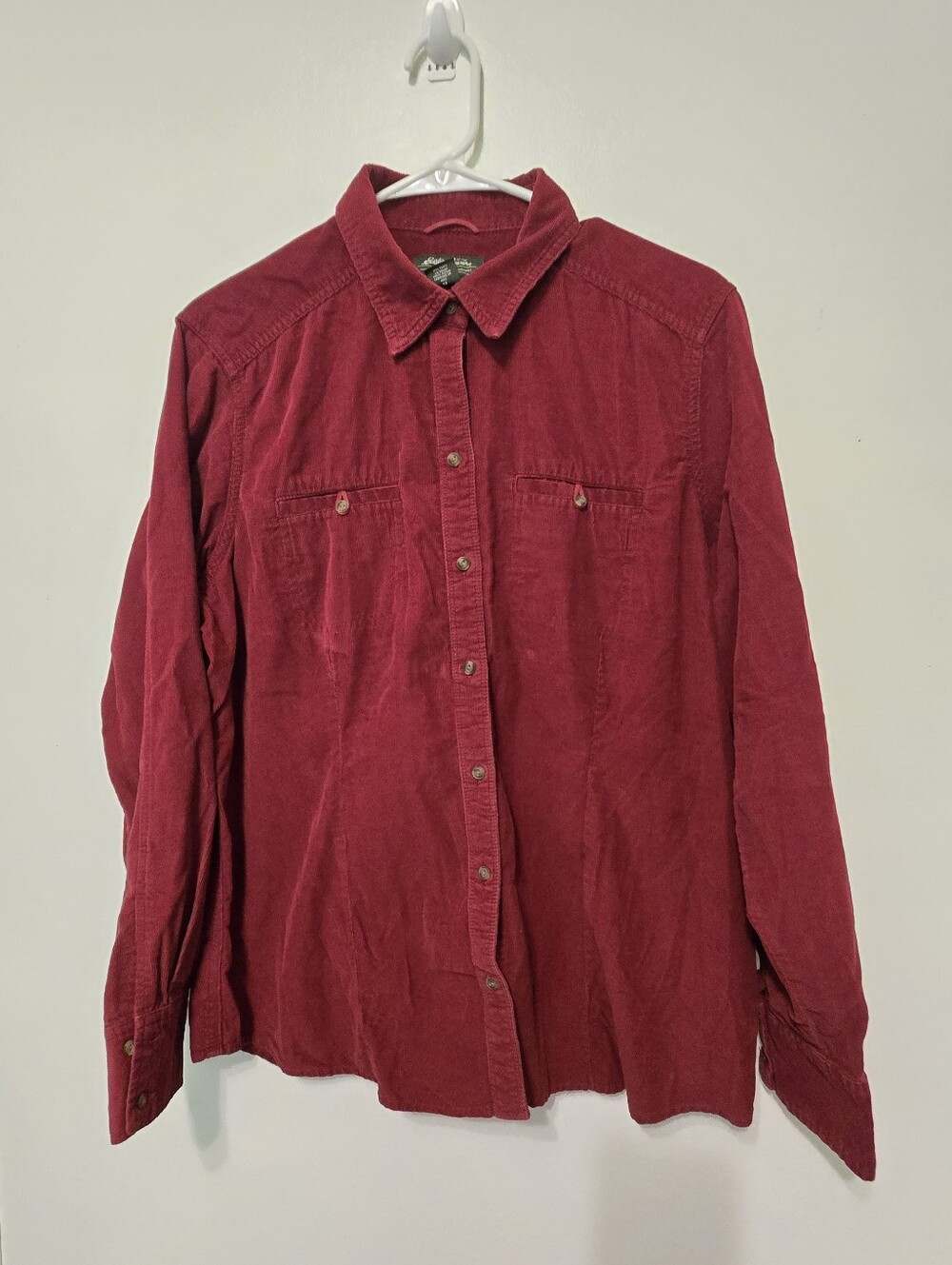 Eddie Bauer Burgundy Corduroy Button Down Shirt Women XL Long Sleeve Fall Cotton